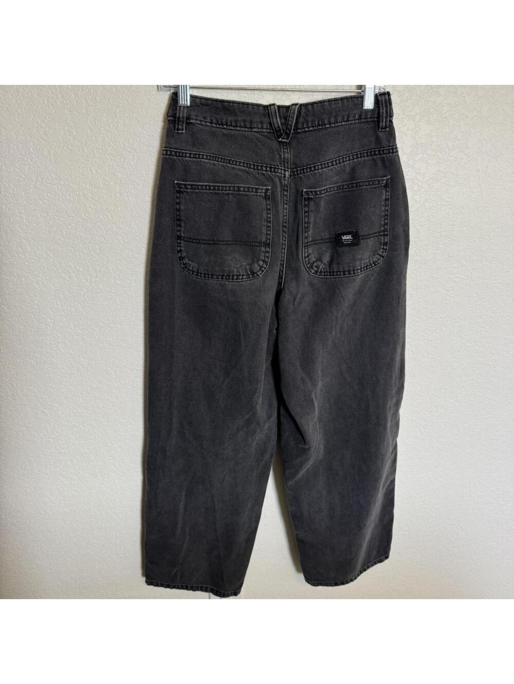 Vans Black Washed Wide Leg Denim Pants Skate Utility Cropped Faded Charcoal, 24" - Picture 4 of 4